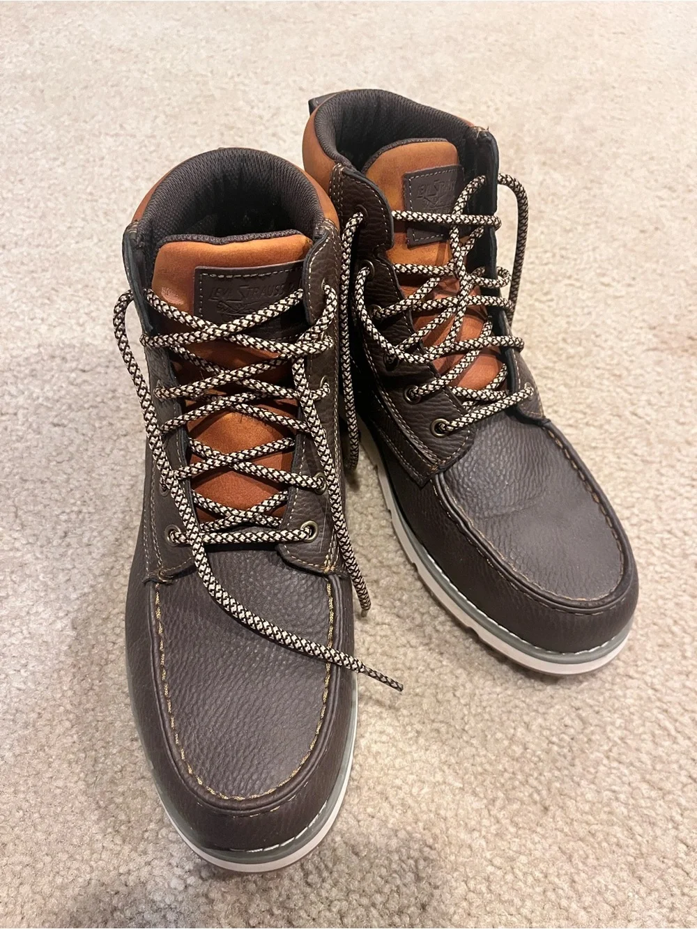 Men's Brown Leather Lace-Up Boots - Casual Outdoor Style Levi work dress boots10